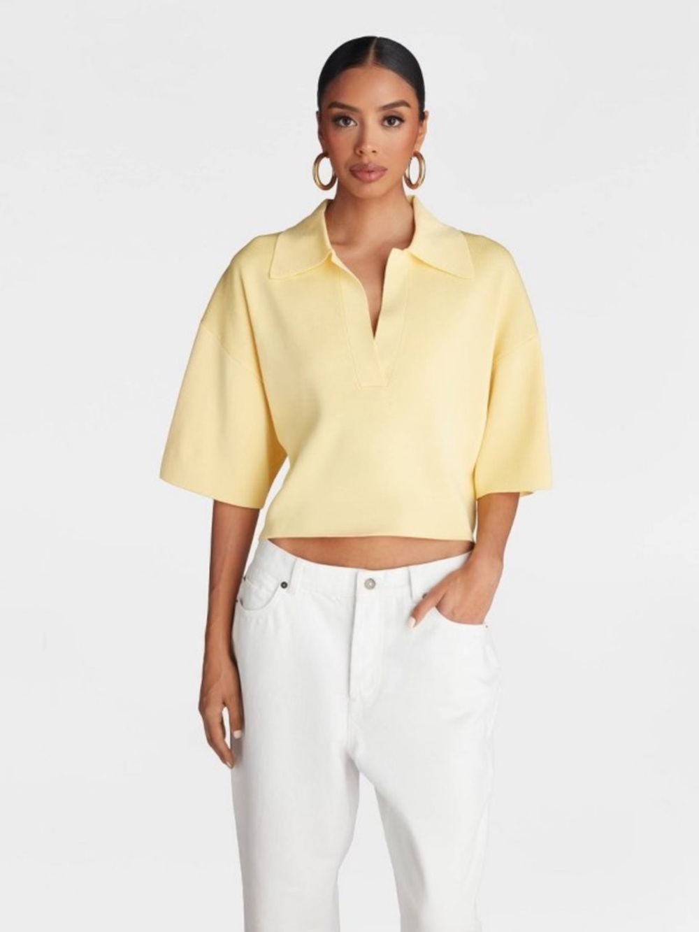 KBB by Kahlana - Boxy Cropped Polo Top in Soft Lemon